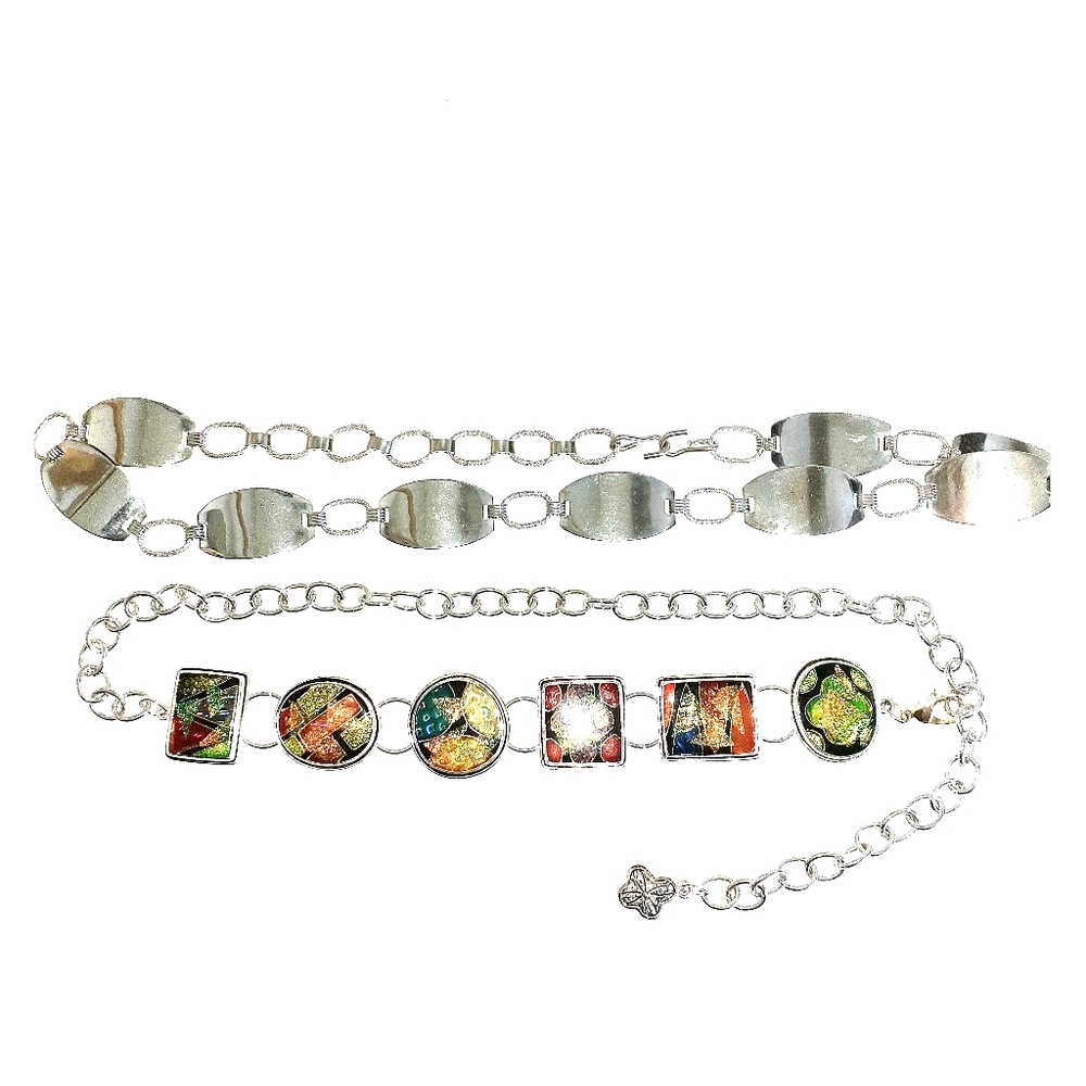 Chico's Waist Belt Silver Metal Colorful
